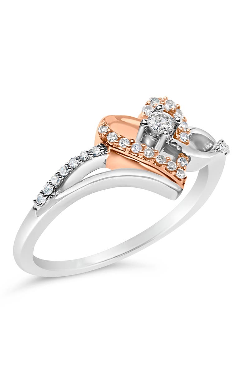 Haus of Brilliance 10K Rose Gold Plated Silver 1/5 Cttw Diamond Open Heart Promise Ring, Alternate, color, White Gold Over Silver