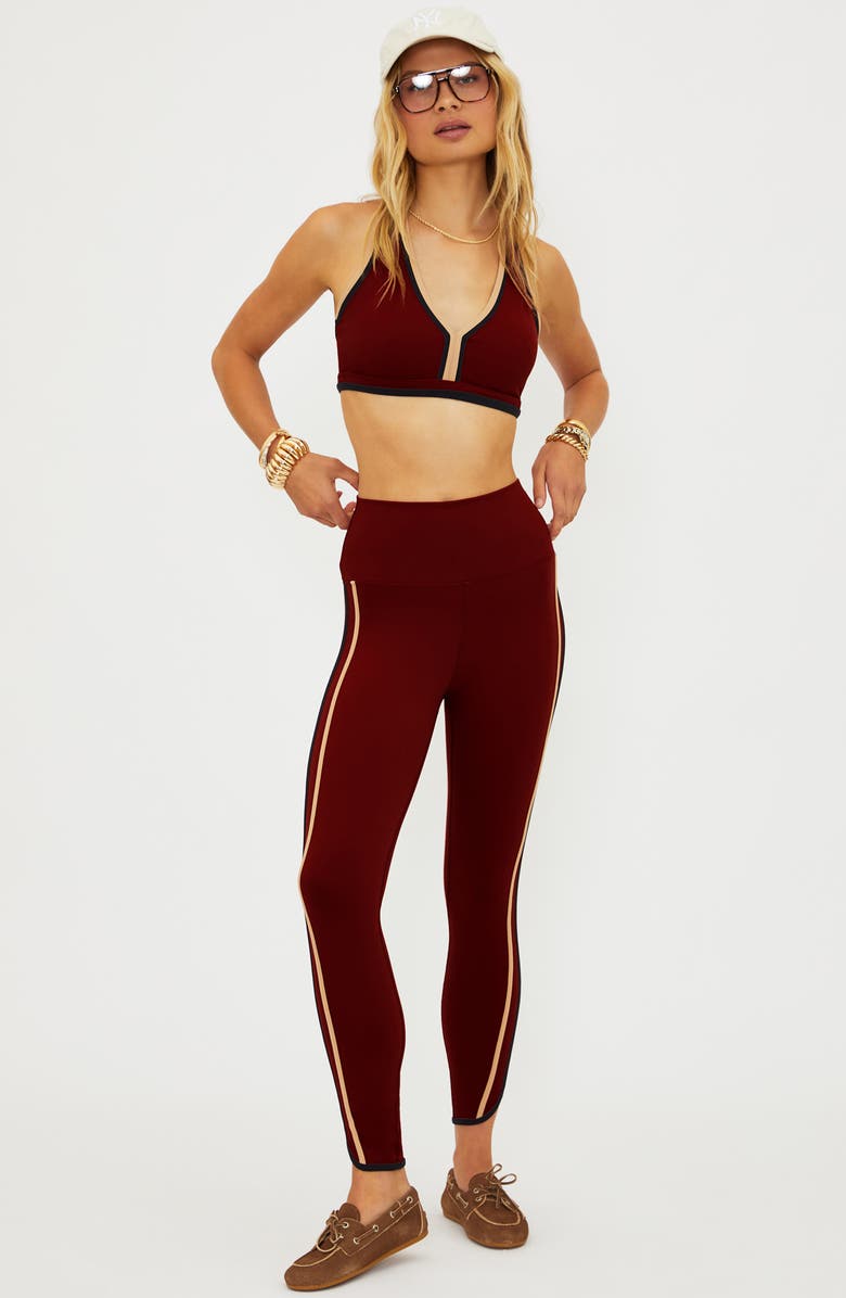 Beach Riot Nella Side Stripe Ankle Leggings, Alternate, color, Maroon Merlot Colorblock