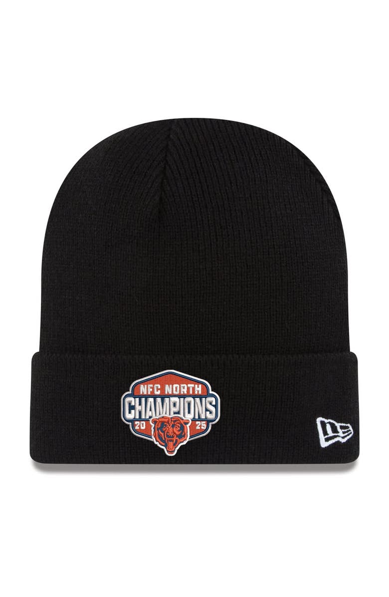 New Era Men
s New Era Black Chicago Bears 2025 NFC North Division Champions Cuffed Knit Hat, Main, color, 