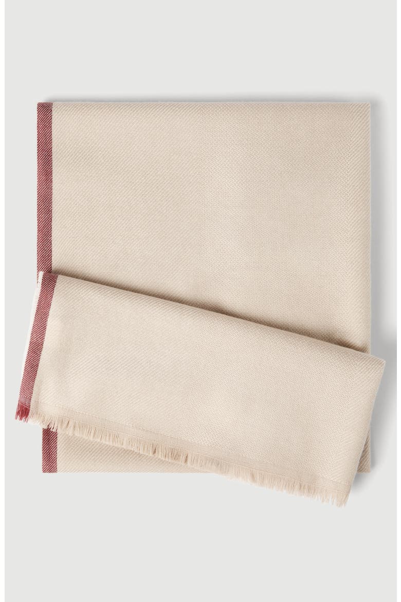 Wool and cashmere diagonal scarf with striped edge, Alternate, color, Sand