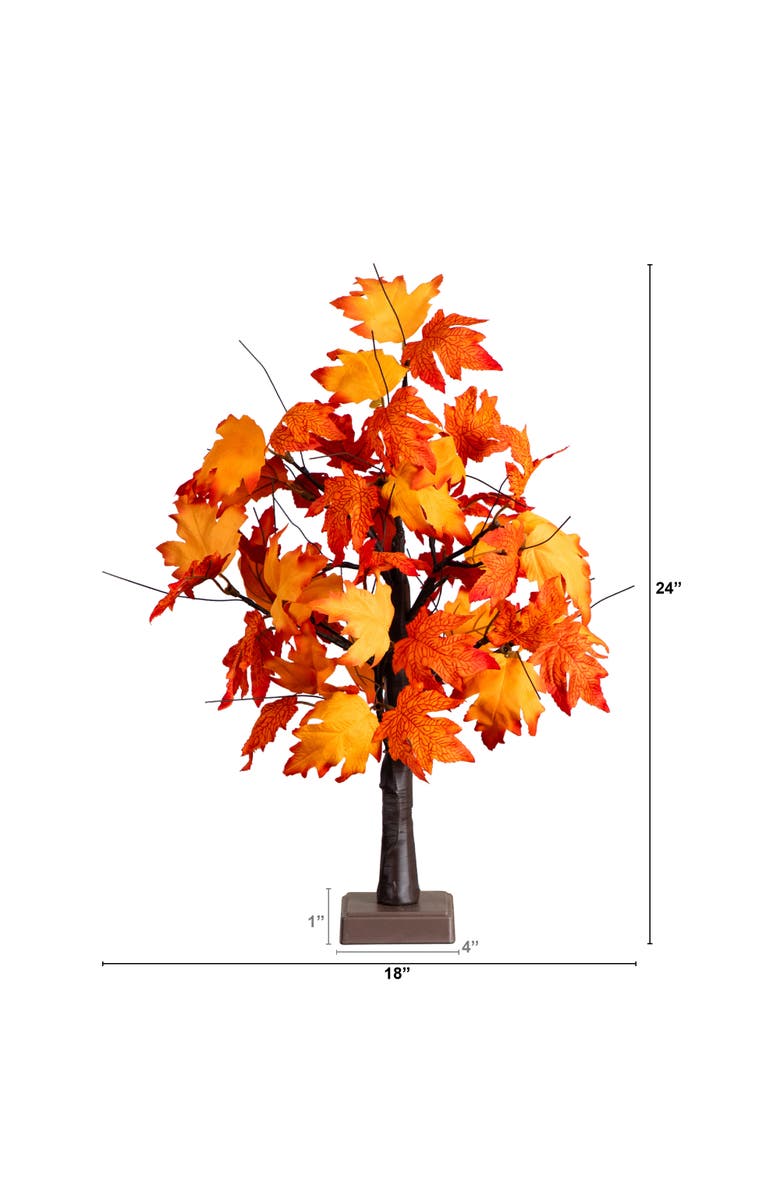 NEARLY NATURAL 2-ft Pre-Lit Bright Autumn Maple Artificial Fall Tree with 24 Warm White LED Lights and Detachable Base, Alternate, color, Orange