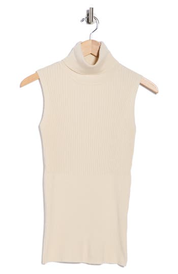 Max Studio Sleeveless Ribbed Turtle Neck In White