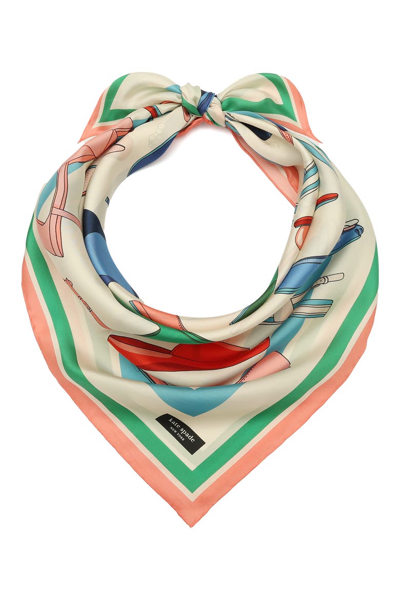 shoes print silk square scarf, Main, color, IVORY MULTI