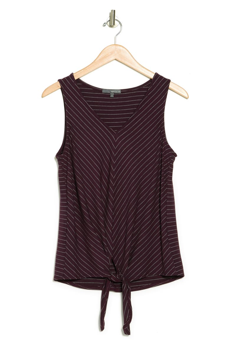Mider Stripe Tie Front Top, Alternate, color, PLUM