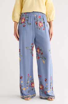 Forgotten Grace Floral Embroidered Pull On Pants