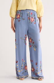 Forgotten Grace Floral Embroidered Pull On Pants