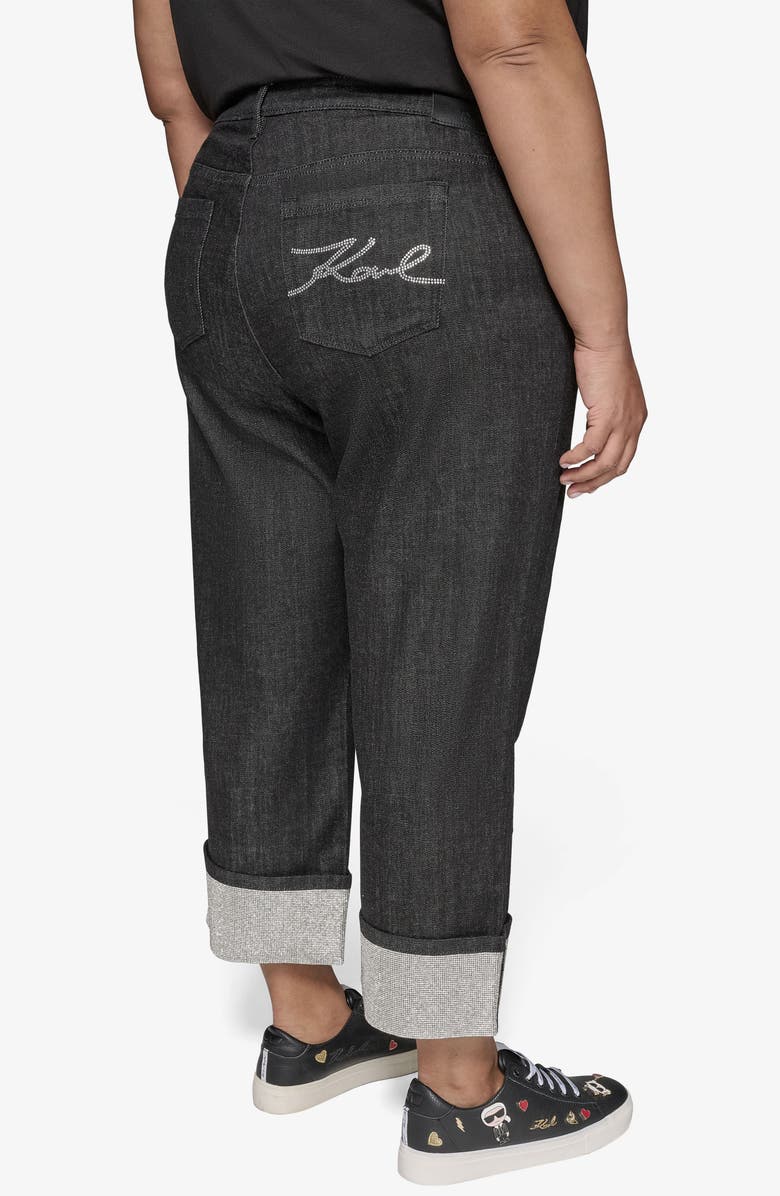 KARL LAGERFELD PARIS Crystal Cuff High Waist Jeans, Alternate, color, Blue