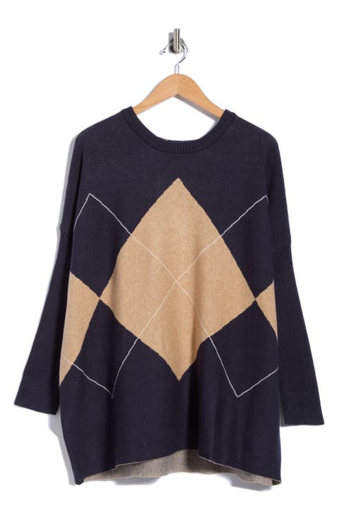 Argyle Detachable Cowl Neck Poncho Sweater