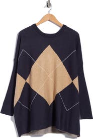 Joseph A Argyle Detachable Cowl Neck Poncho Sweater