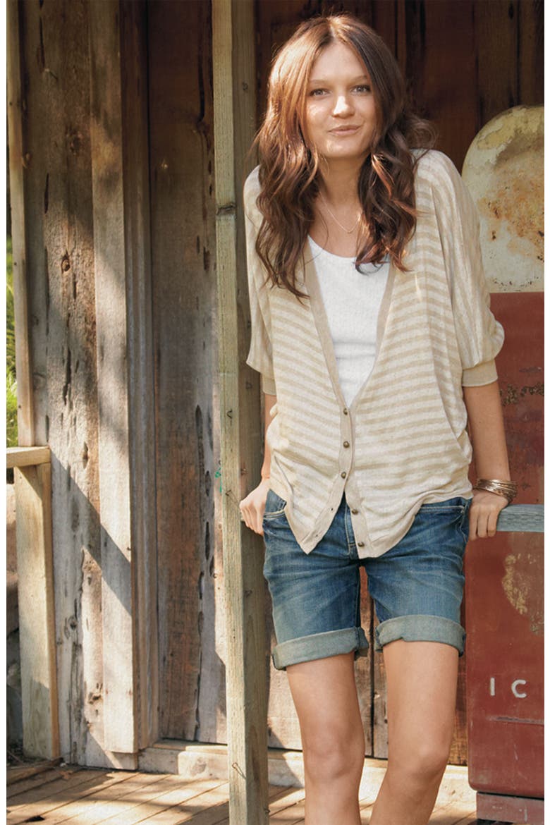 Stripe Dolman Sleeve Cardigan, Alternate, color, BLACK/ HEATHER GREY