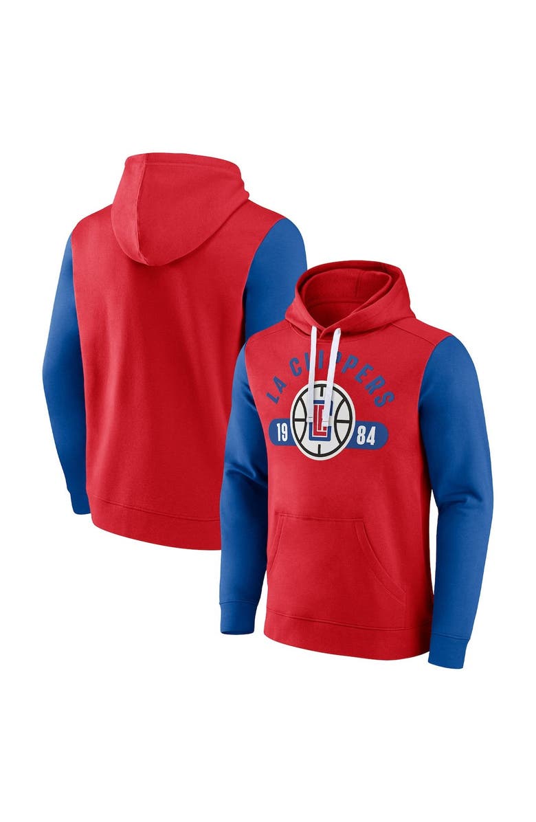 FANATICS Men's Fanatics Branded Red/Royal LA Clippers Attack Colorblock Pullover Hoodie, Main, color, Red