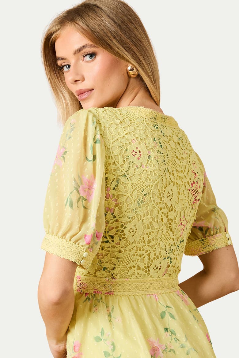 Lace Bodice Tiered Midi Dress, Alternate, color, Chartreuse