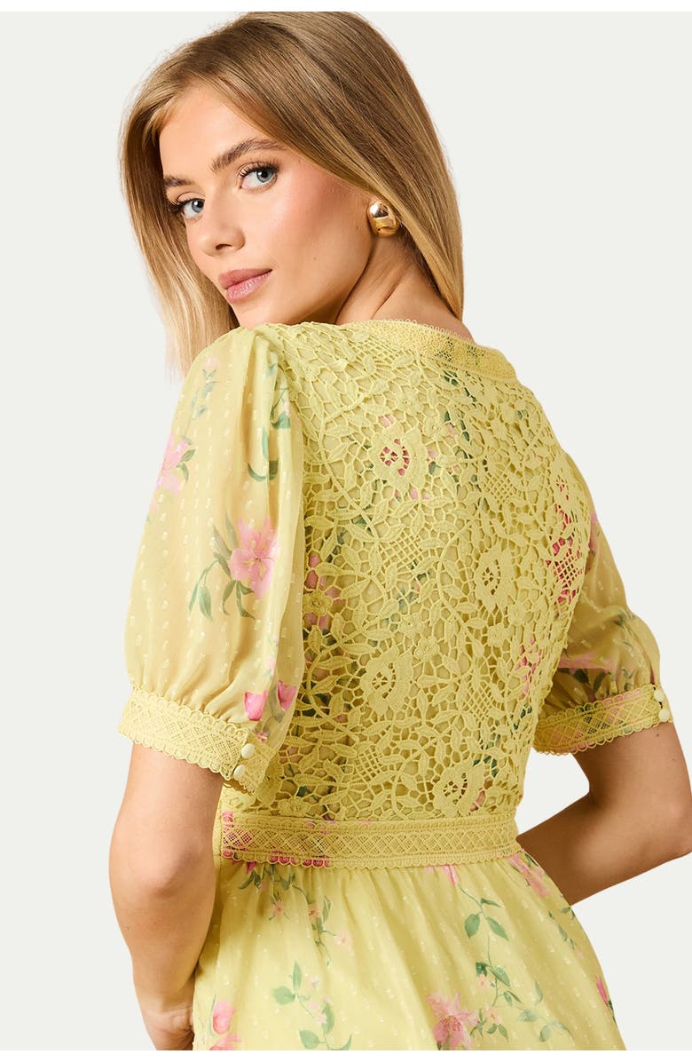 Oasis Lace Bodice Tiered Midi Dress, Alternate, color, Chartreuse
