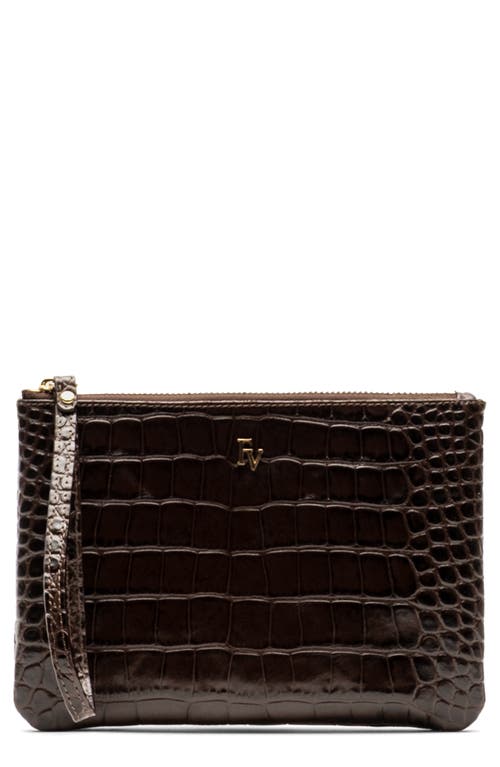 Frances Valentine Croc Embossed Leather Wristlet In Brown