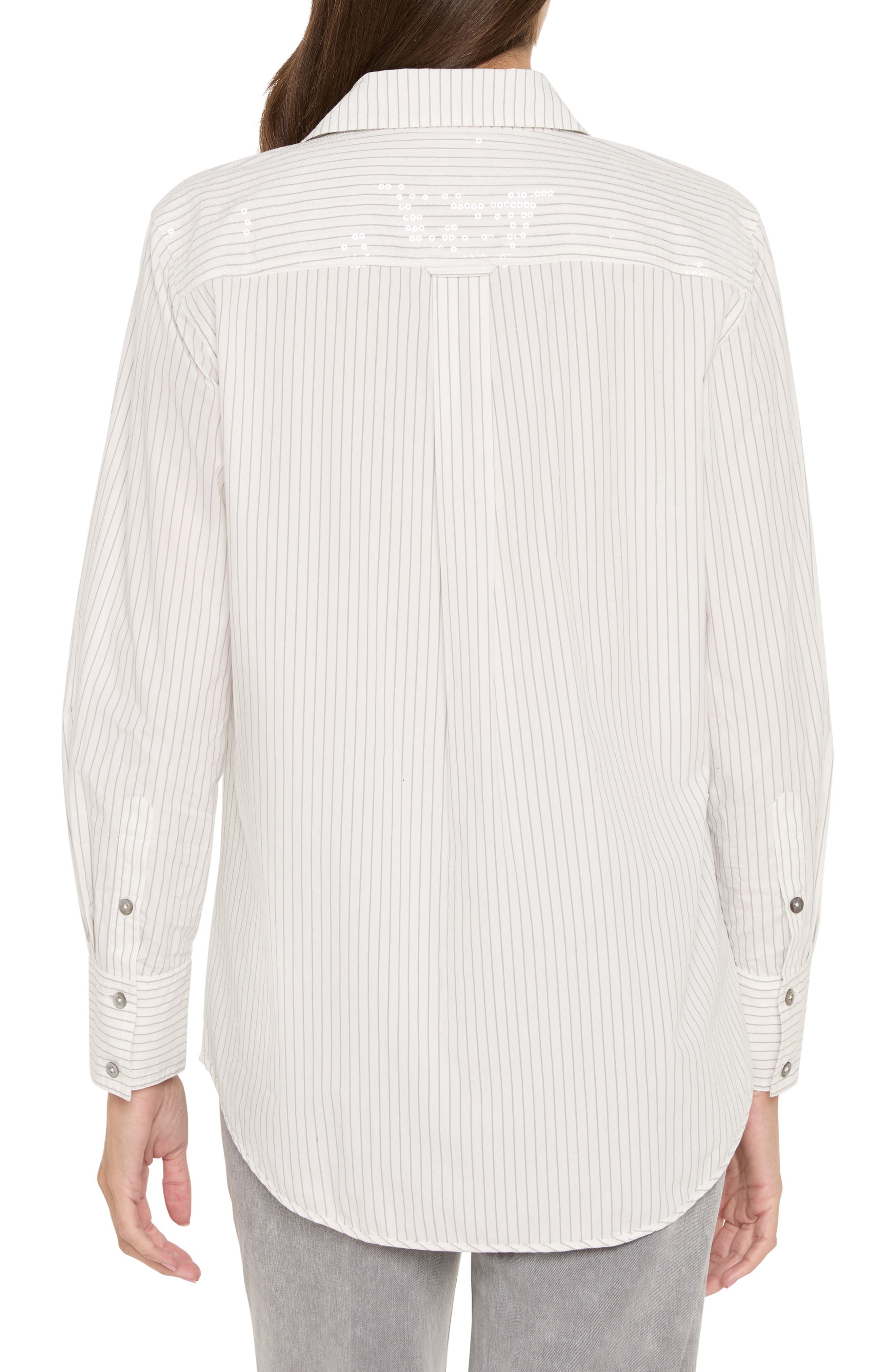 Subtle Shine Sequin Stripe Button-Up Shirt - image 2