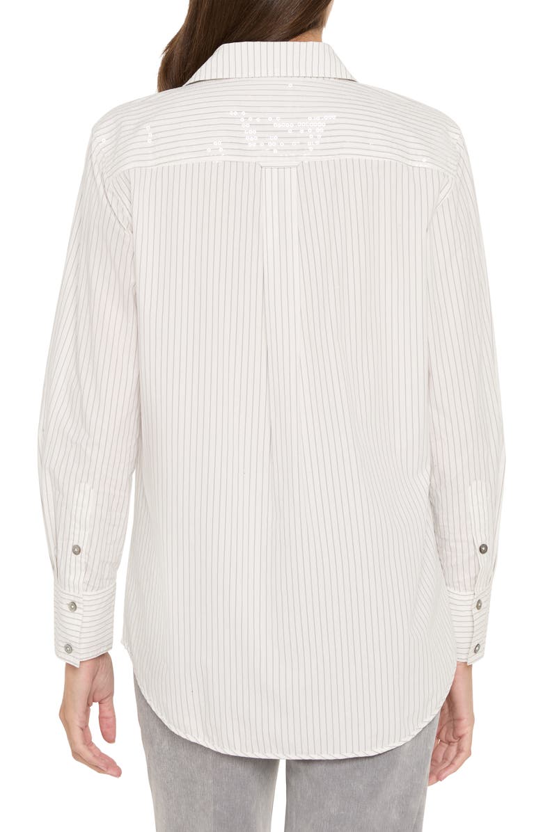 NIC+ZOE Subtle Shine Sequin Stripe Button-Up Shirt, Alternate, color, White Multi
