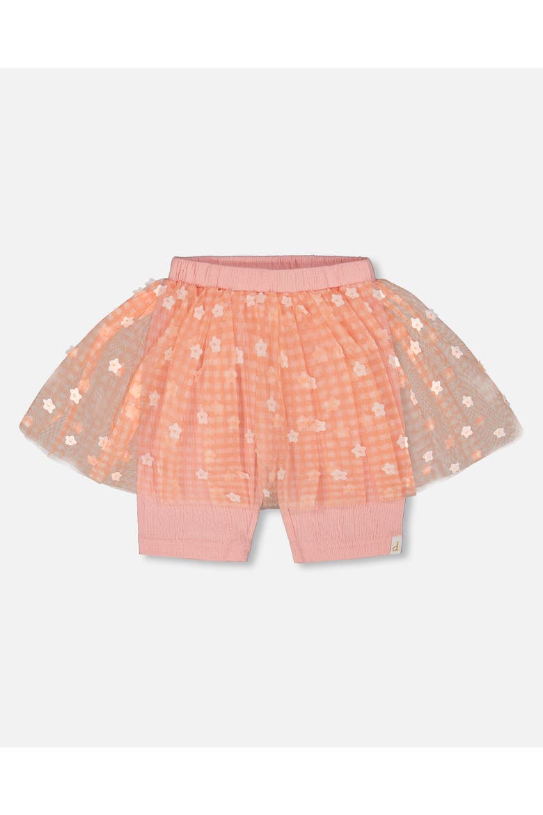 Girl's Crinkle Biker Short With Flower Mesh Skirt Light Old Pink, Main, color, Light Old Pink