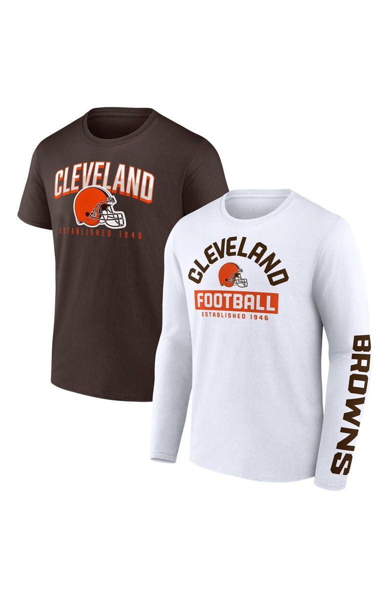 FANATICS Men's Fanatics Branded Brown/White Cleveland Browns Long and Short Sleeve Two-Pack T-Shirt, Alternate, color, 