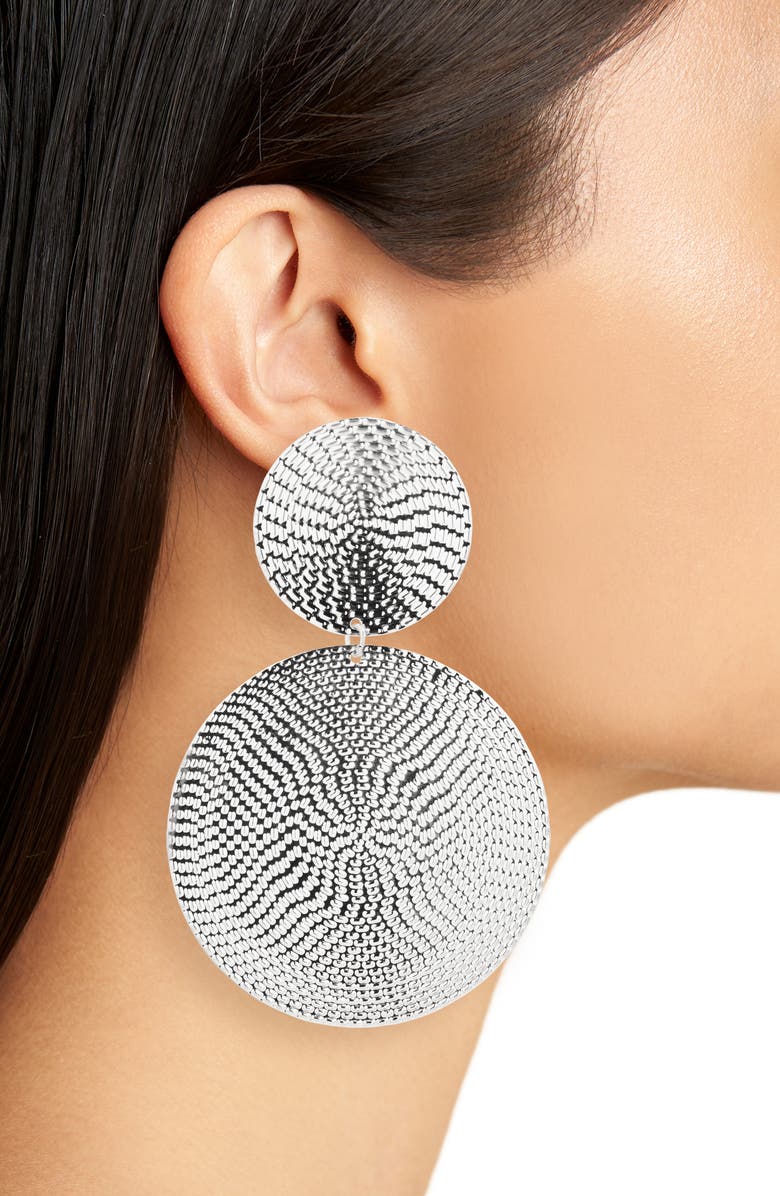 Tasha Textured Double Medallion Drop Earrings, Alternate, color, Silver