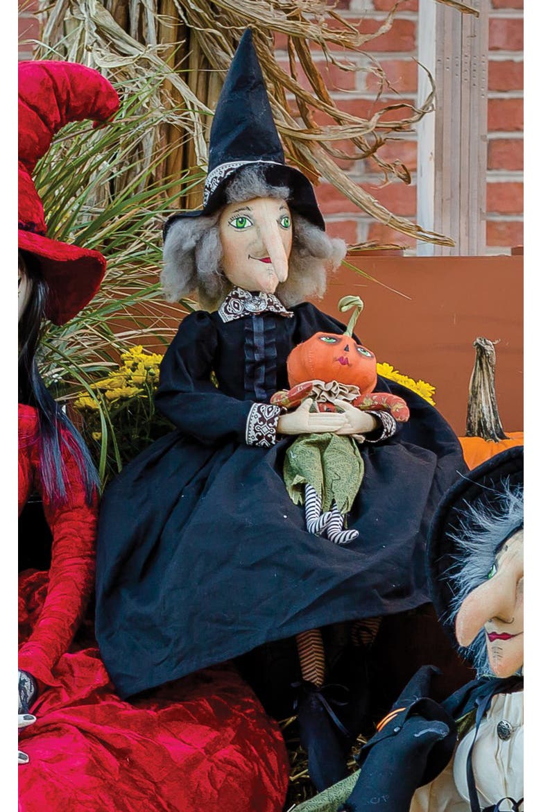 Marleigh Witch Pumpkin Halloween Joe Spencer Gathered Traditions Figurine, Alternate, color, Black
