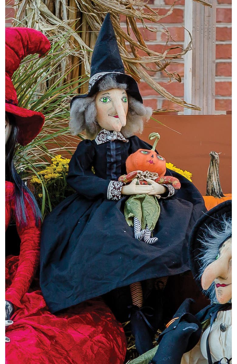 Gallerie II Marleigh Witch and Pumpkin Joe Spencer Gathered Traditions Halloween Art Doll Figure, Alternate, color, Black