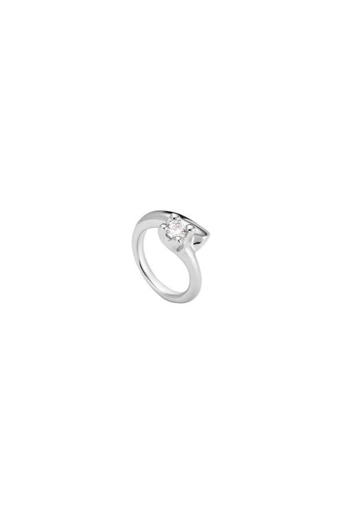 Unode50 Sterling Silver-plated Ring With White Cubic Zirconia In Metallic