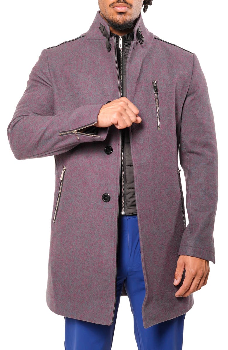 Maceoo Captainbordeaux Blue Wool Blend Car Coat with Quilted Bib, Alternate, color, Blue