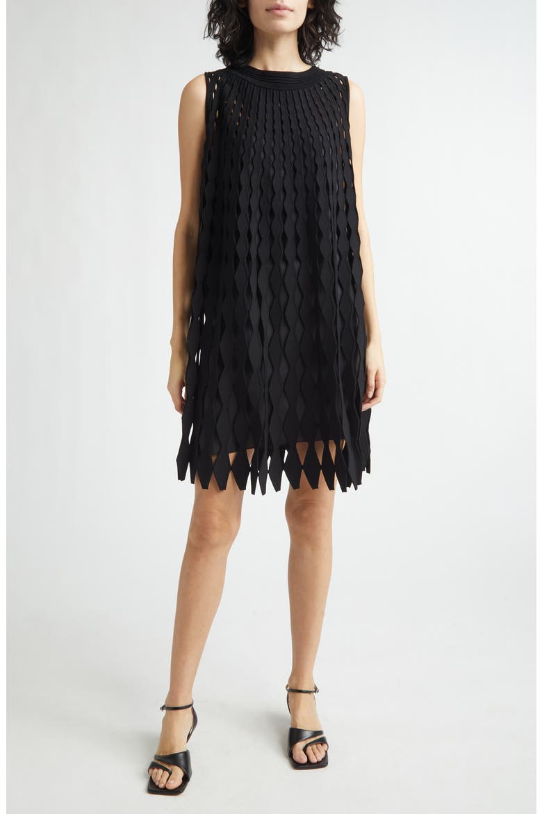 Sleeveless Geometric Knit Dress, Main, color, BLACK SOLID