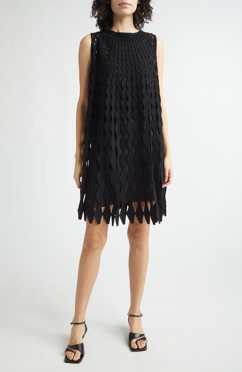 Emporio Armani Sleeveless Geometric Knit Dress, Main, color, Black Solid