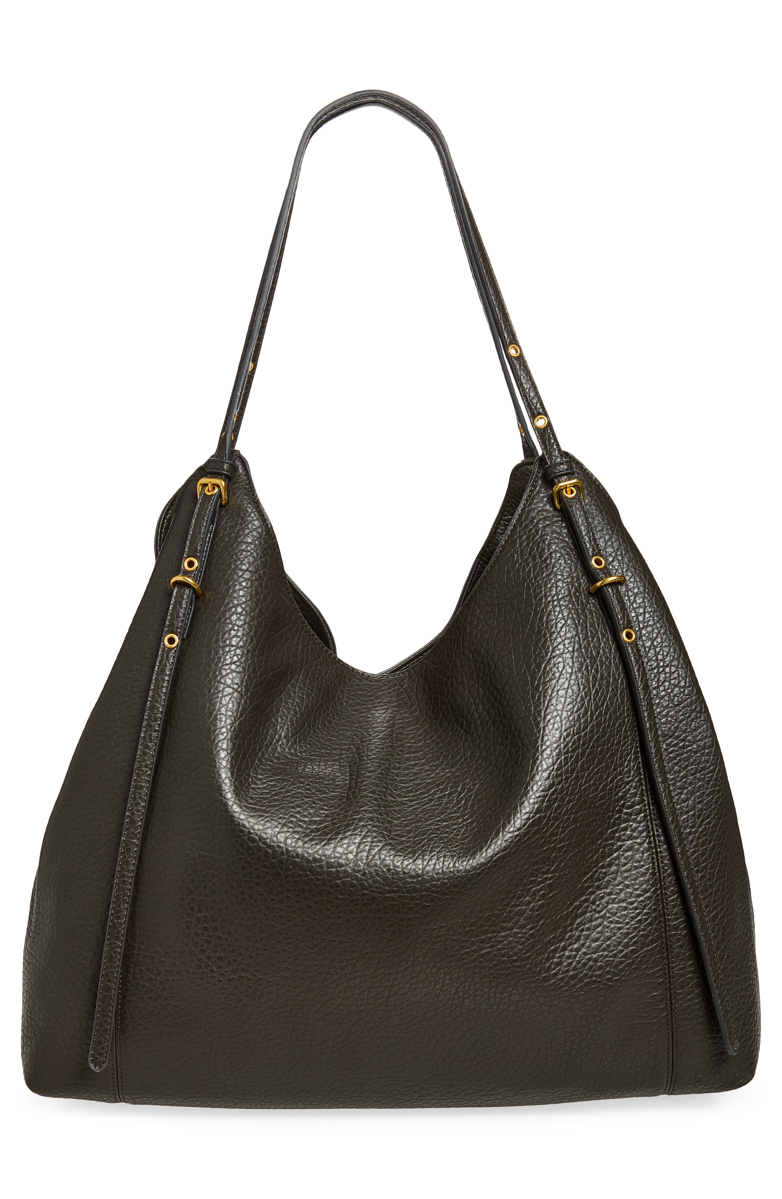 Faux Leather Sack Shoulder Bag, Alternate, color, GREY
