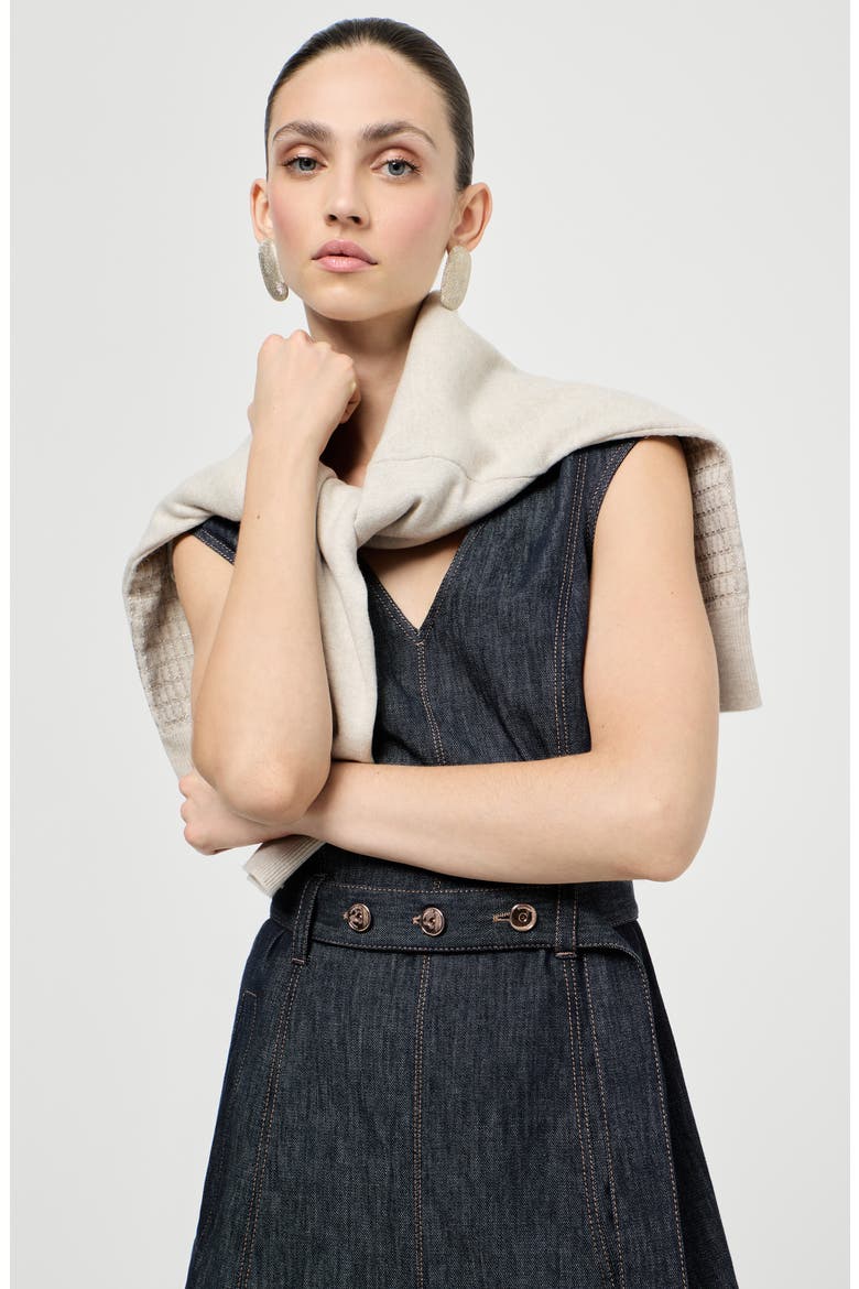 Twill flared dress, Alternate, color, Denim