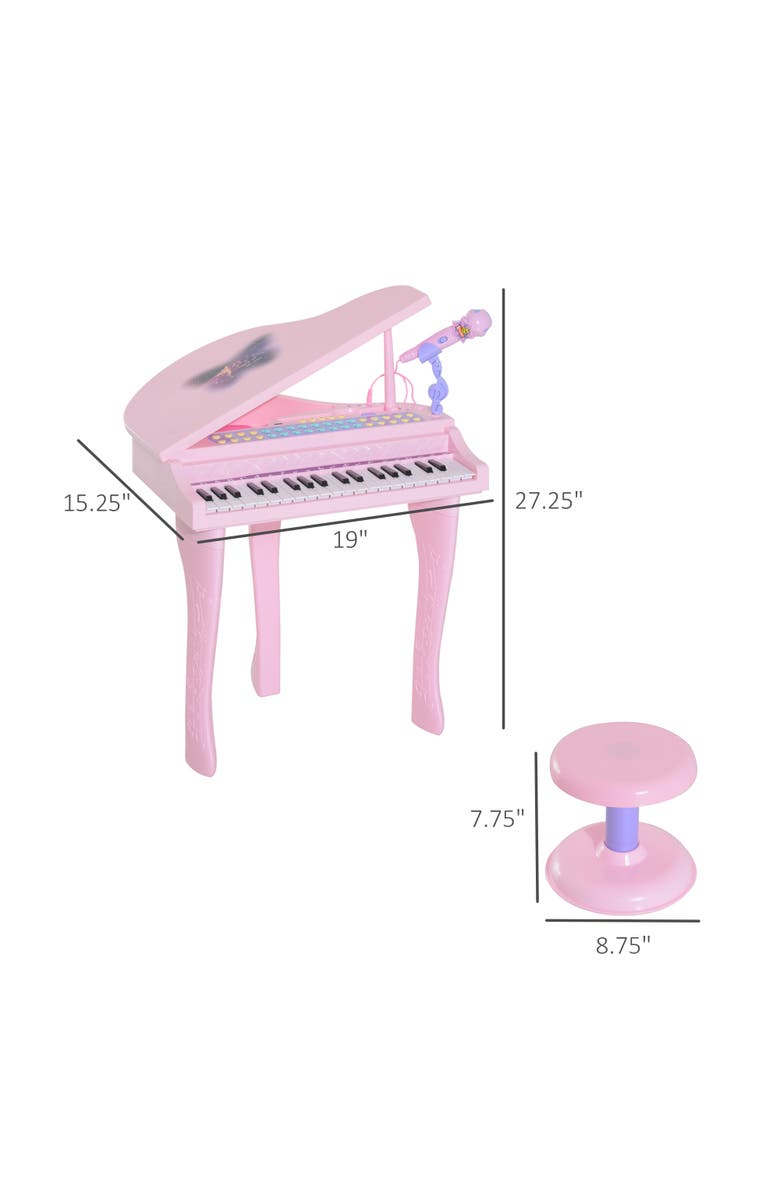 Qaba 37-Key Kids Piano Keyboard with Microphone, Stool, Built-in Songs, Alternate, color, Pink
