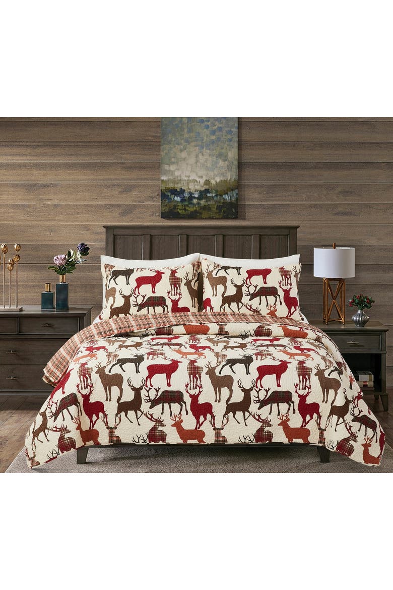 Colton Rustic Lodge Cotton Quilt Set - Reversible and Machine Washable, Alternate, color, Brown