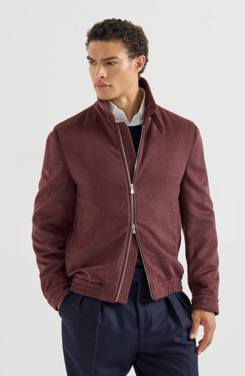 Virgin wool beaver cloth bomber jacket with zipper