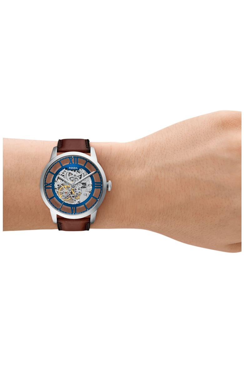 Townsman Automatic Leather Strap Watch, 44mm, Alternate, color, BROWN