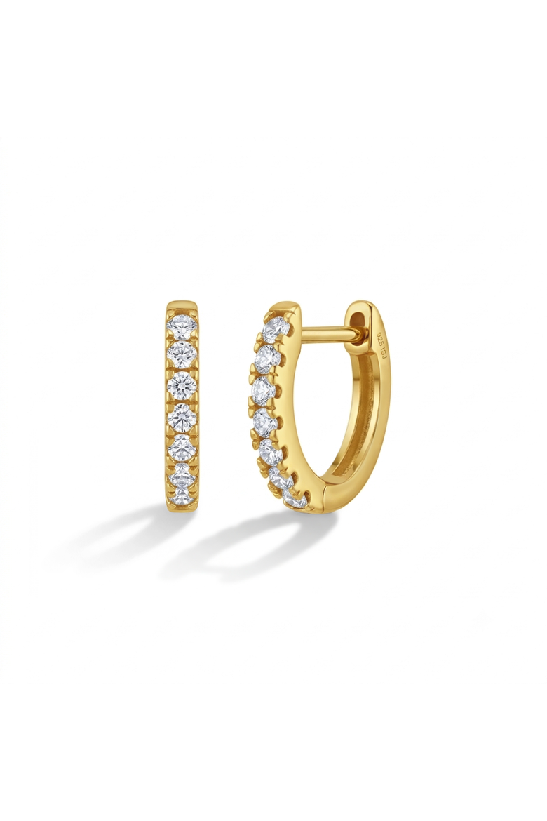 Small Multi Cubic Zirconia Huggie Plated Earrings, Alternate, color, Gold