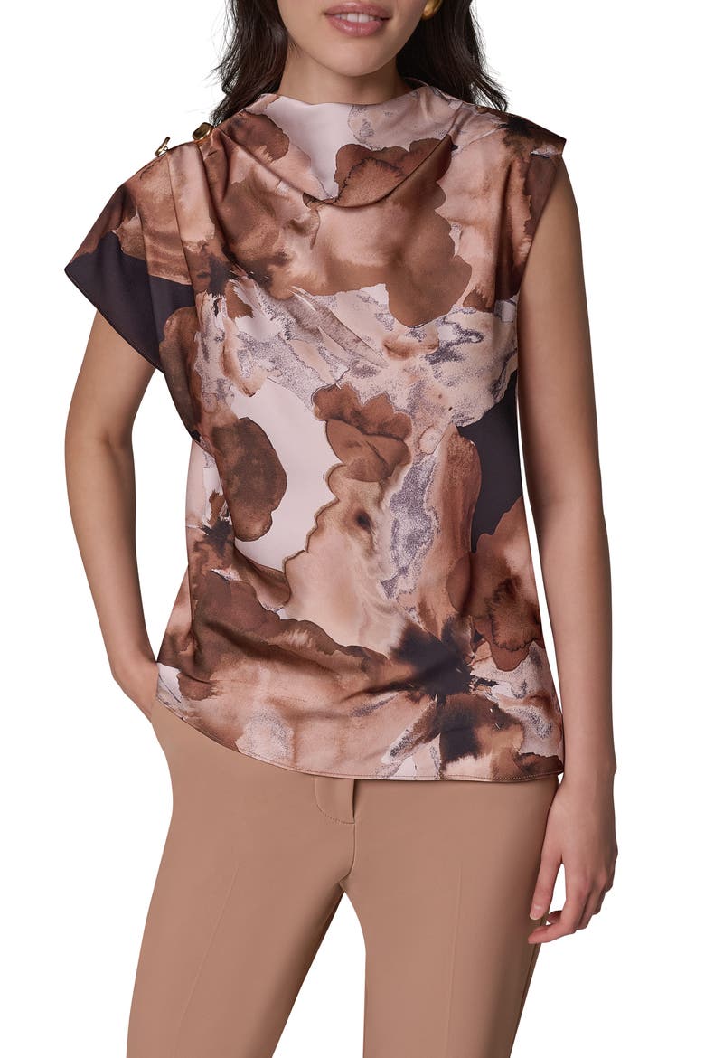 Printed High Neck Sleeveless Top, Main, color, CAMEL MULT