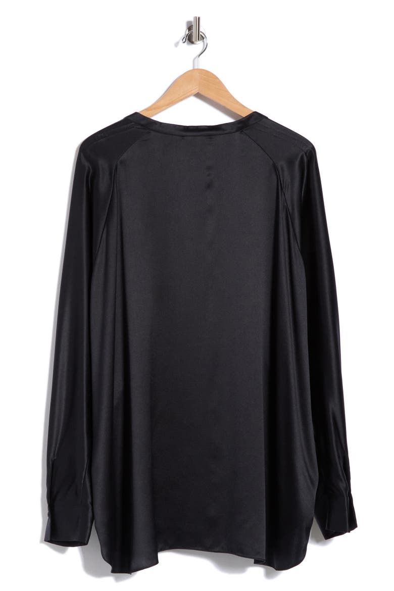 Band Collar Silk Blouse, Alternate, color, BLACK