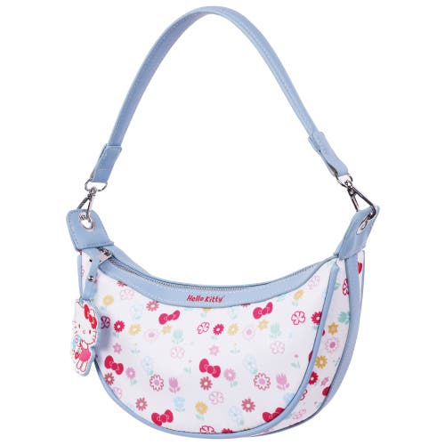 Sanrio Hello Kitty Floral Print Top Zip Shoulder Bag In White