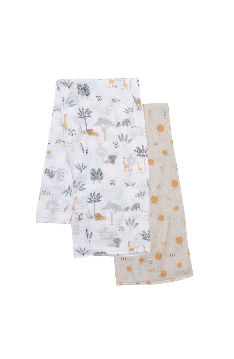 Lambs & Ivy Jungle Adventure 2-Pack Cotton Muslin Newborn Baby Swaddle Blankets, Main, color, Multicolor