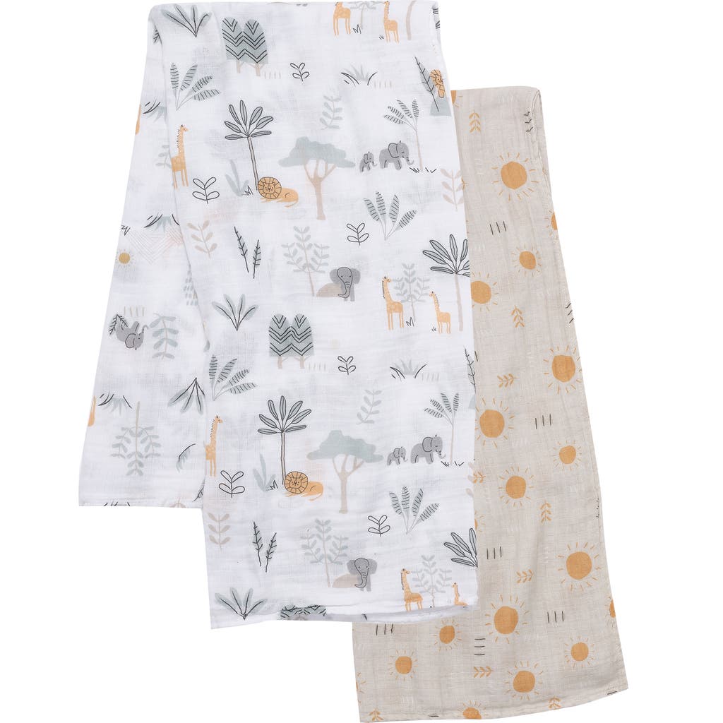 Lambs & Ivy Jungle Adventure 2-pack Cotton Muslin Newborn Baby Swaddle Blankets In Multi