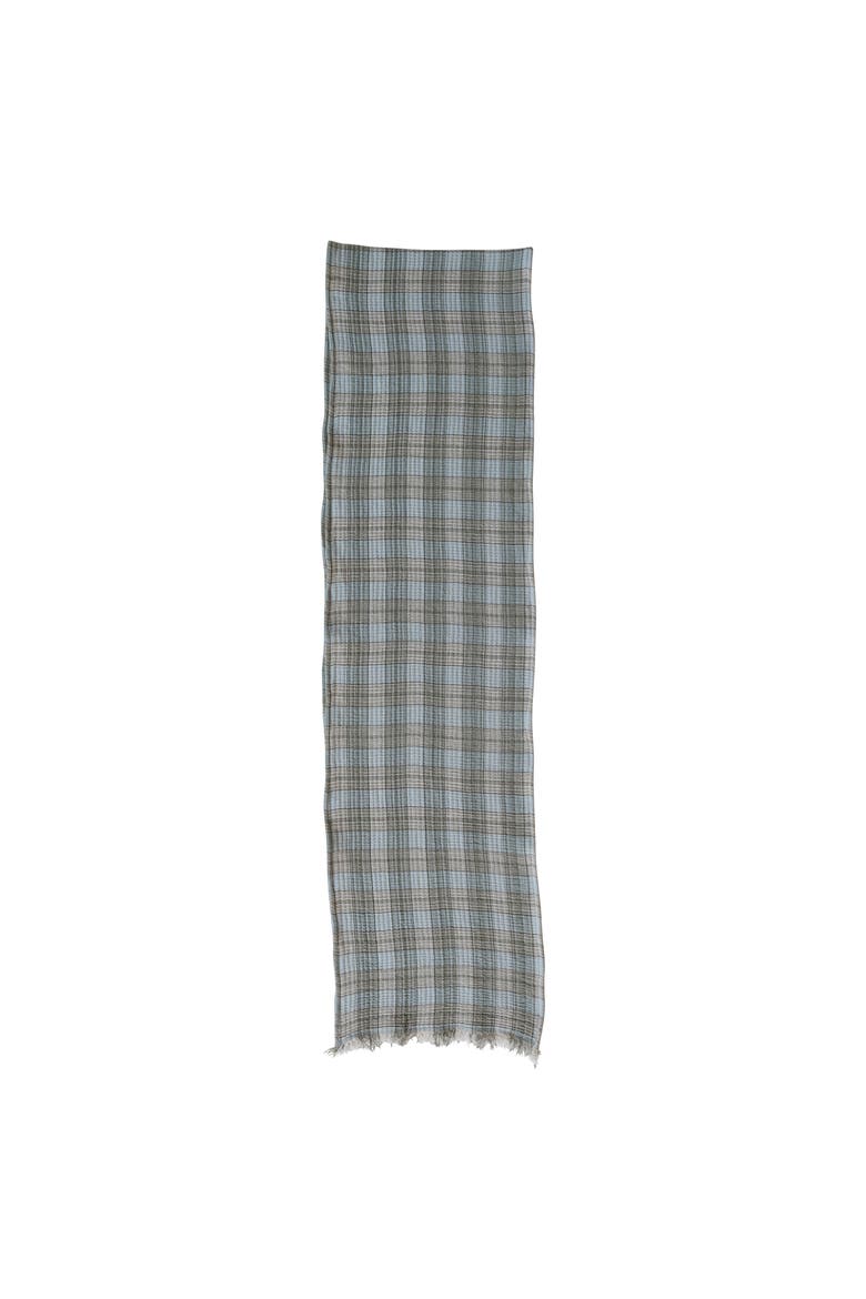 Woven Cotton Double Cloth Table Runner with Frayed Edges, Multicolor Plaid, Main, color, Blue