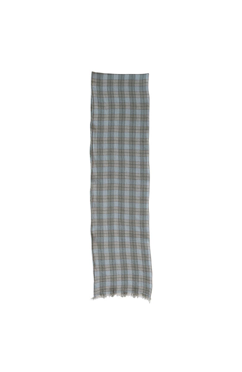 Storied Home Woven Cotton Double Cloth Table Runner with Frayed Edges, Multicolor Plaid, Main, color, Blue