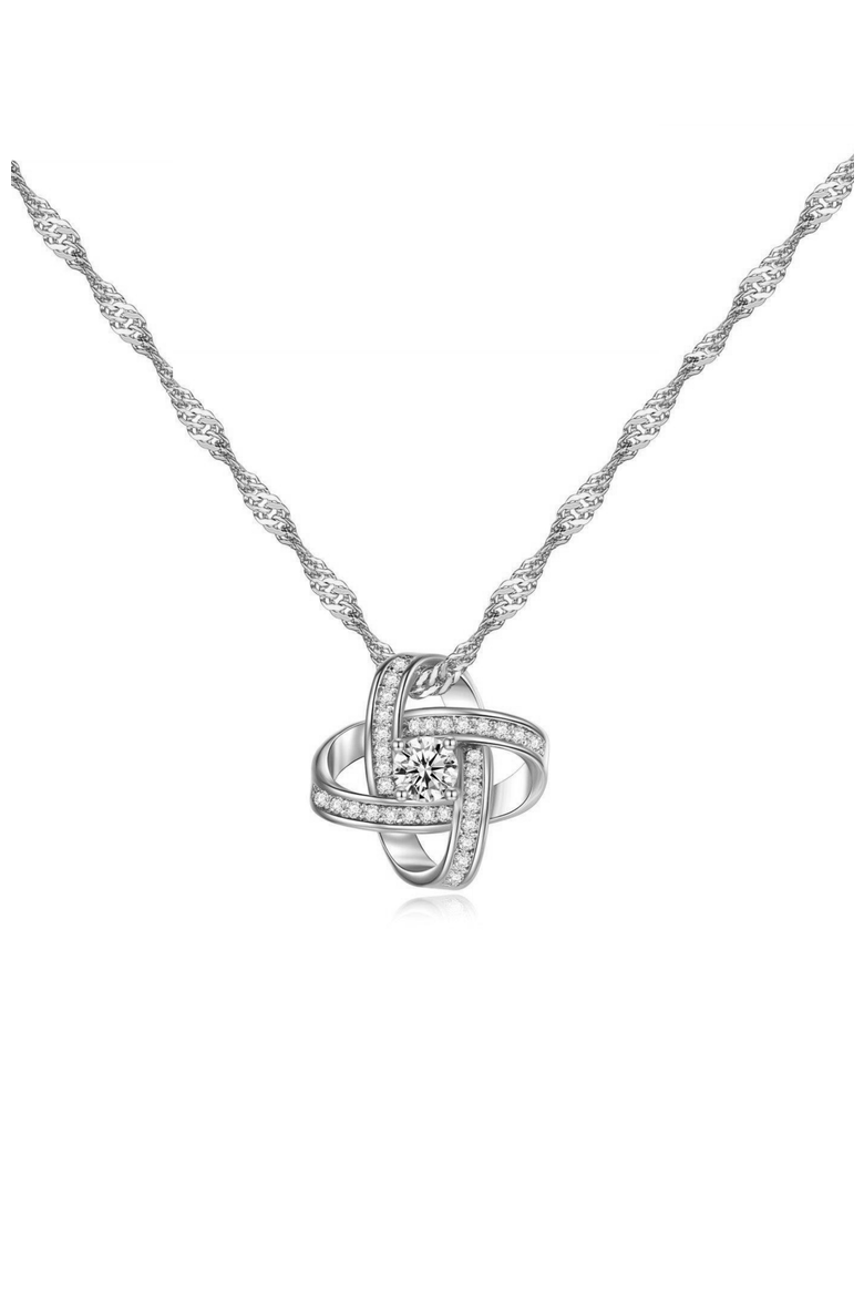 Knot Necklace With Cubic Zirconia Stones, Main, color, Silver