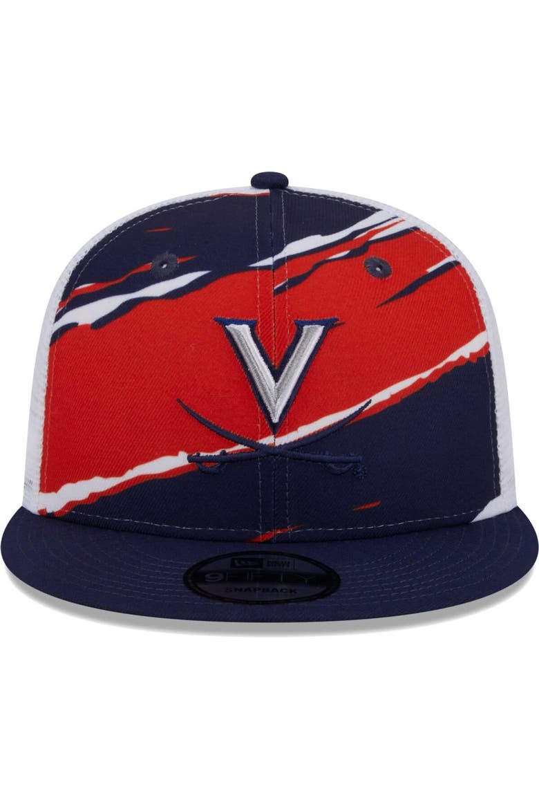 Men's New Era Navy Virginia Cavaliers Tear Trucker 9FIFTY Snapback Hat, Alternate, color, Navy