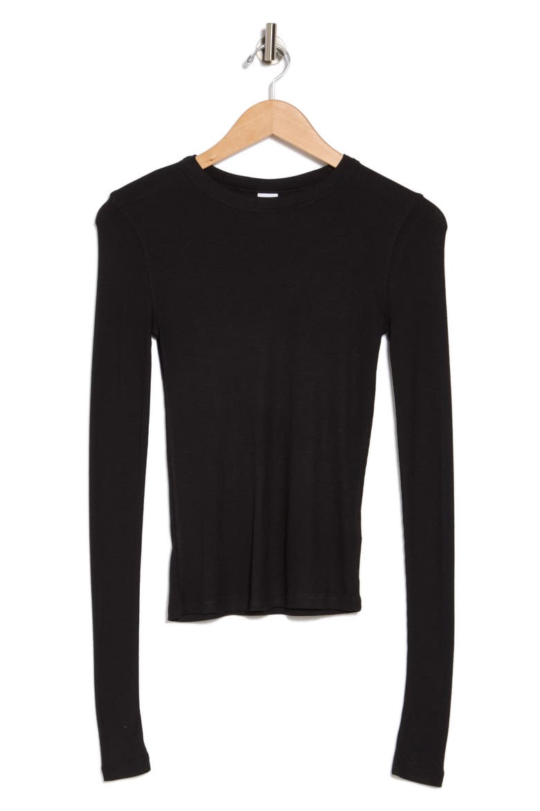 Long Sleeve Rib Knit T-Shirt, Alternate, color, BLACK