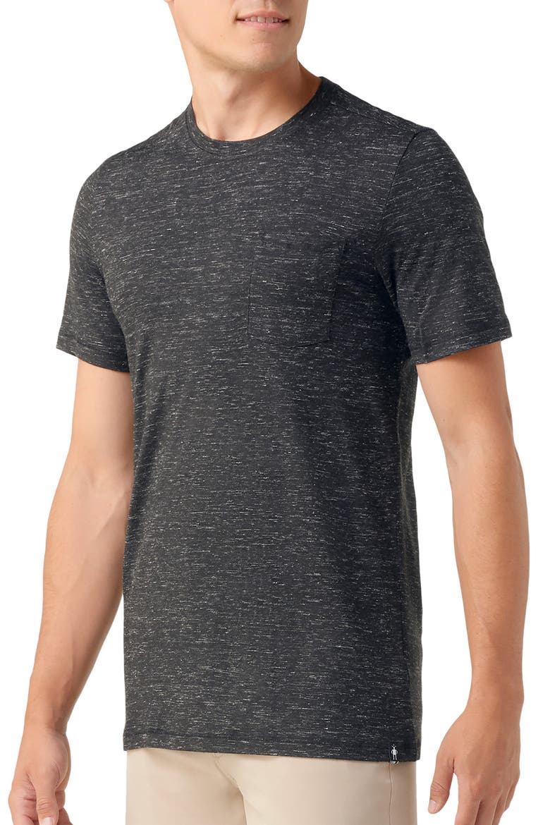 Merino Wool Blend Pocket T-Shirt, Main, color, BLACK HEATHER