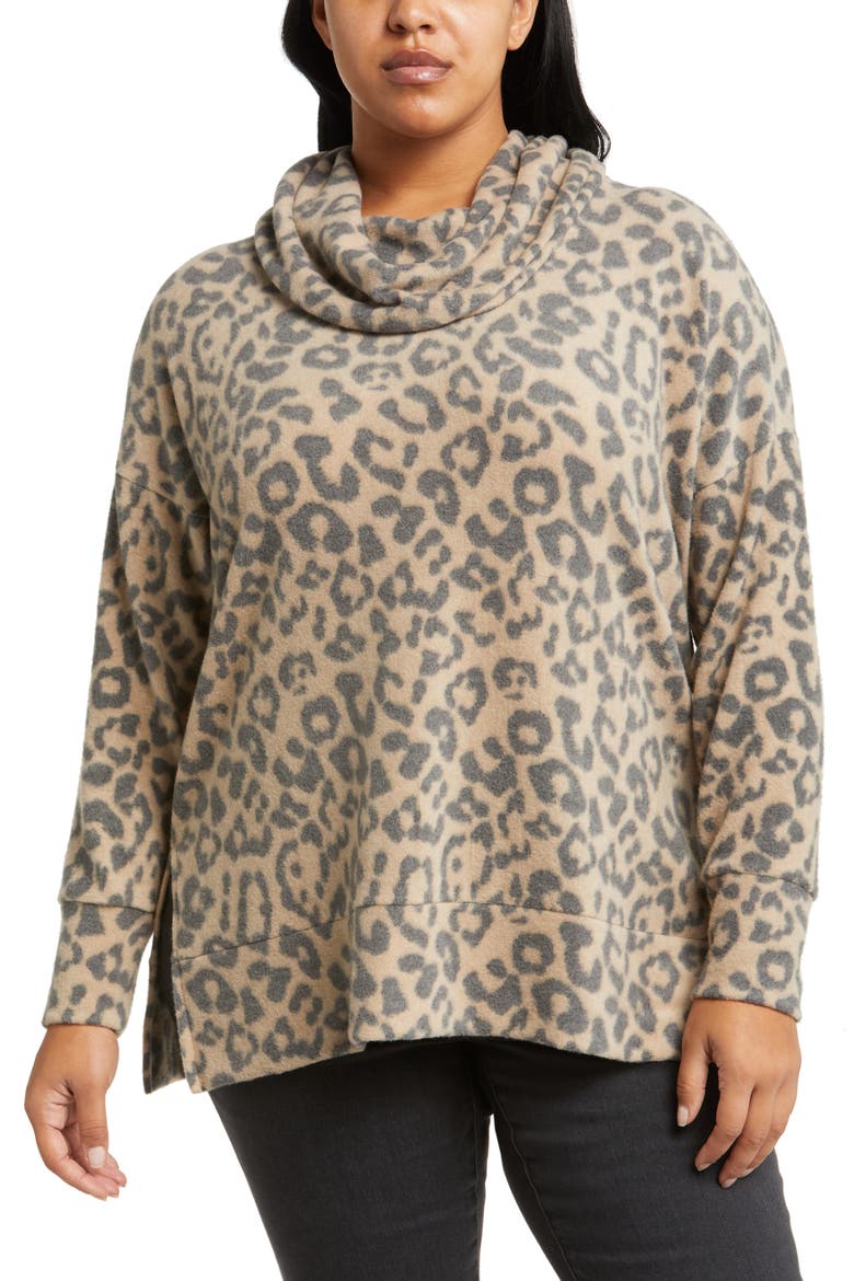 Cowl Knit Top, Main, color, CAMEL/ CHARCOAL