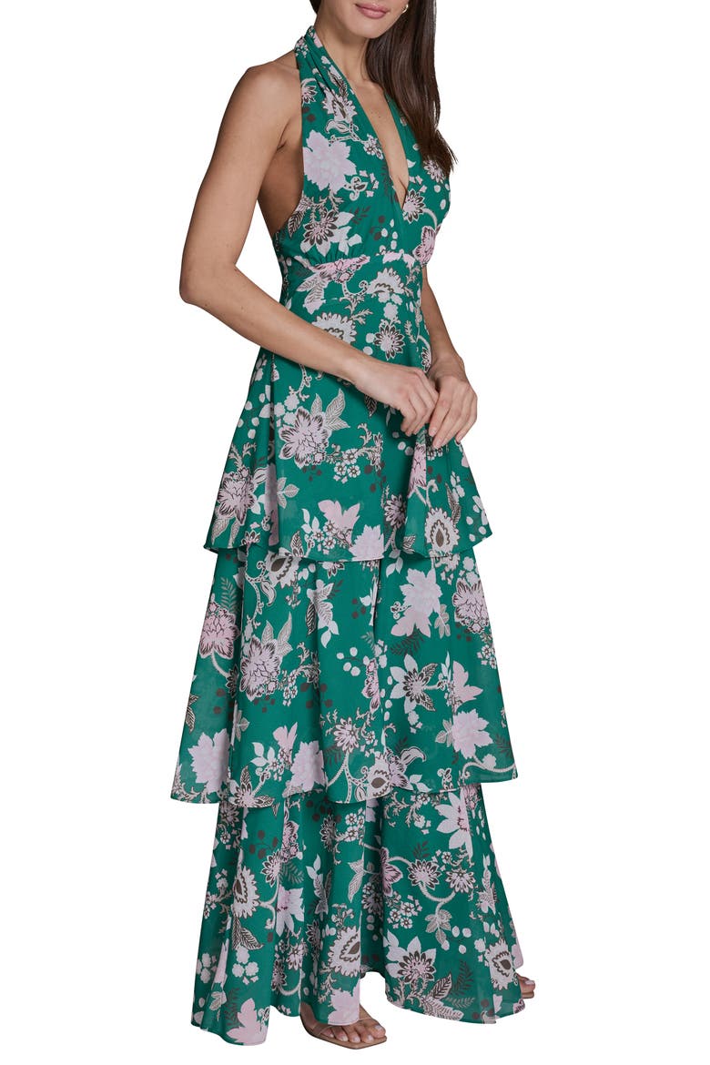 Floral Tiered Halter Maxi Dress, Alternate, color, LUSH GREEN MULTI