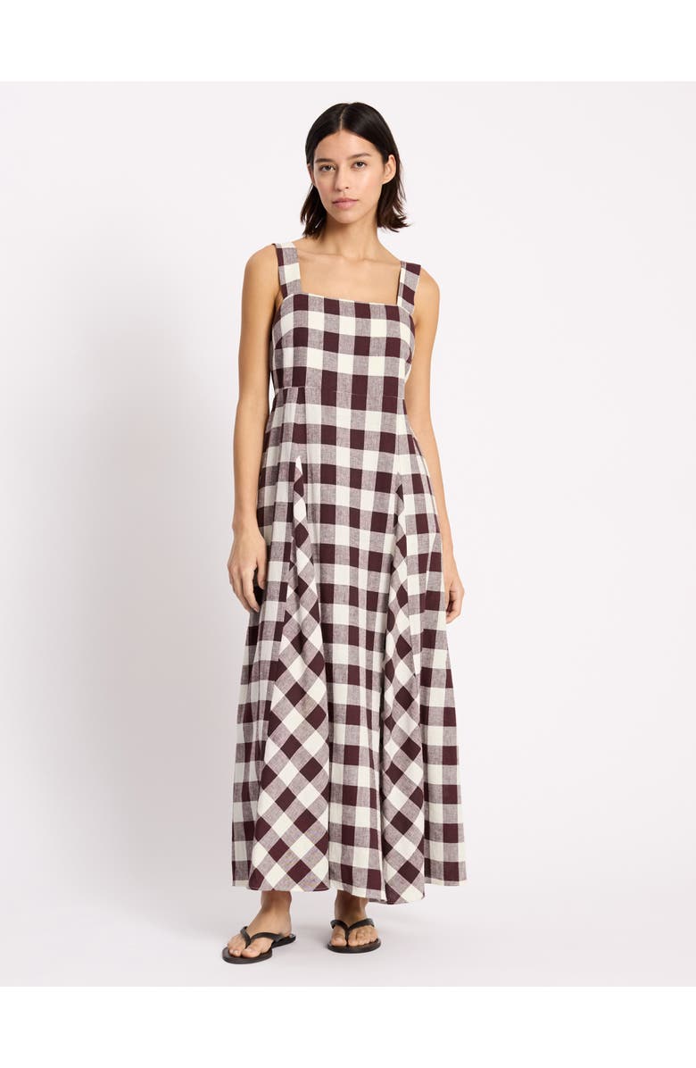 Albaray Gingham Apron Maxi Dress, Main, color, Burgundy